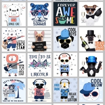 Original design fashion cartoon cute graffiti hand-painted cats and dogs animals Nordic frameless painting eps design material