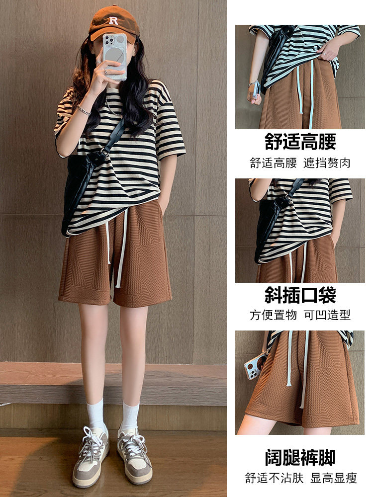 Korean white sports shorts for women's summer, a new thin high-waisted straight-leg capre, loose and slimming, casual wide-leg pants details Picture