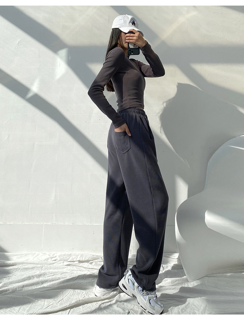 白色运动裤女韩国2022年春夏新款宽松高腰垂感休闲卫裤直筒阔腿裤详情23