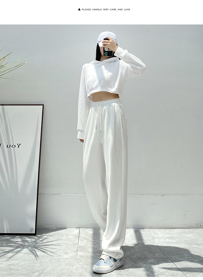 白色运动裤女韩国2022年春夏新款宽松高腰垂感休闲卫裤直筒阔腿裤详情11