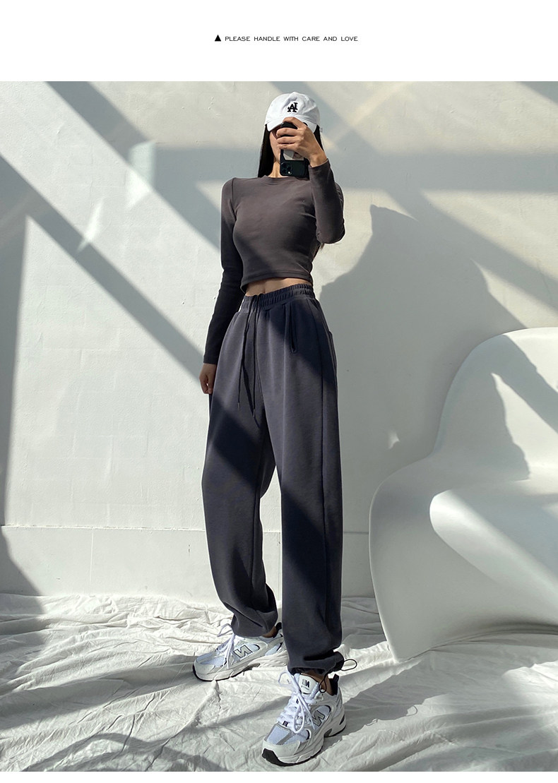 白色运动裤女韩国2022年春夏新款宽松高腰垂感休闲卫裤直筒阔腿裤详情22