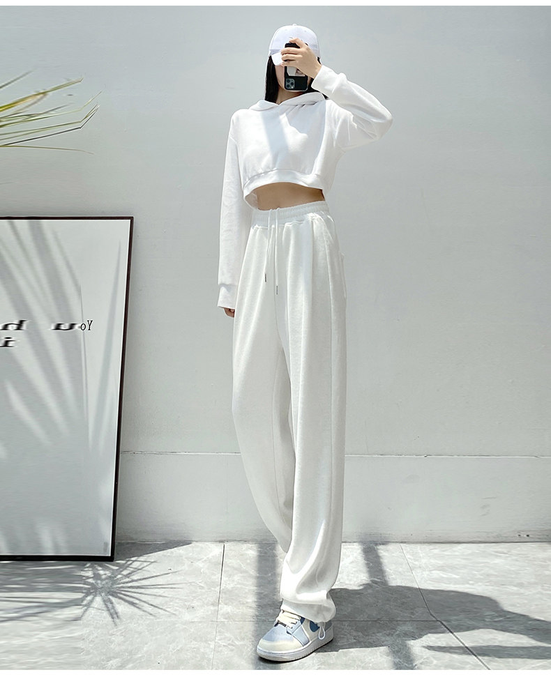 白色运动裤女韩国2022年春夏新款宽松高腰垂感休闲卫裤直筒阔腿裤详情13