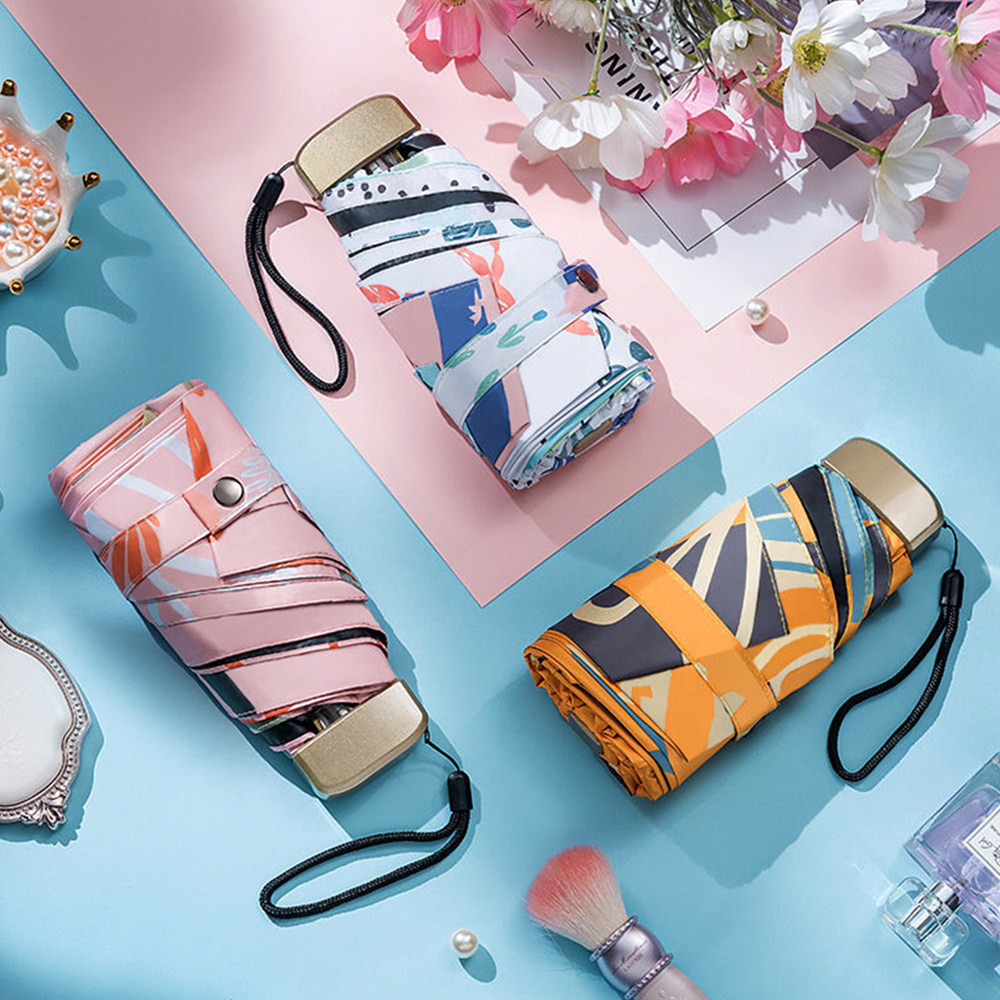 Japan CK Sunshade Female Black Rubber Sunscreen Resistant UV Clear Rain Dual-use Super Light Mini Five Fold Pocket Beach Umbrella