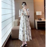 Летняя одежда для беременных, платье, летняя тонкая длинная юбка для кормящих грудью, французский стиль, V-образный вырез