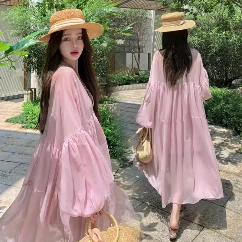 Spring Maternity Dress Chiffon Skirt Holiday Style 2025 New Two-Piece Set Fairy Dress Pink Mid-Length Stylish