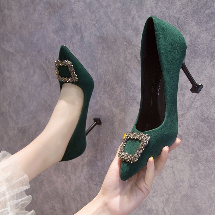 Green High-Heeled Shoes for Women, Wedding Shoes, Bridal Shoes, Wedding Dress Shoes, Summer Professional Thin-Heeled Mid-Heel Single Shoes for Women
