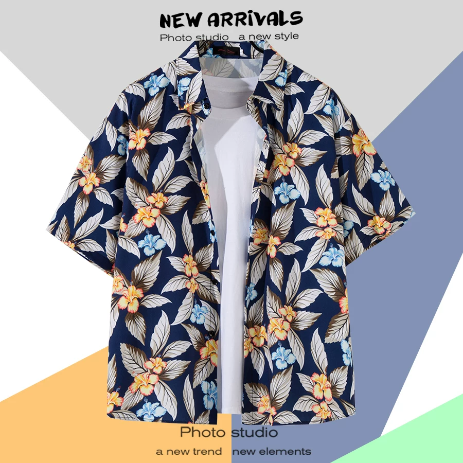 Shirt, retro jacket, with short sleeve, floral print, loose fit, Thailand