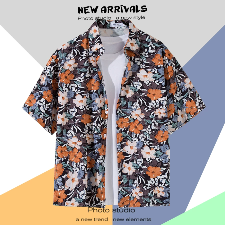 Shirt, retro jacket, with short sleeve, floral print, loose fit, Thailand