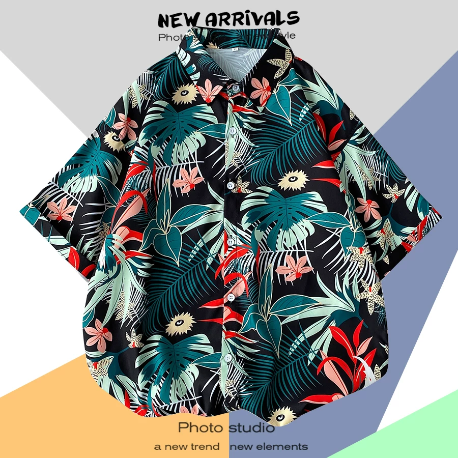 Shirt, retro jacket, with short sleeve, floral print, loose fit, Thailand