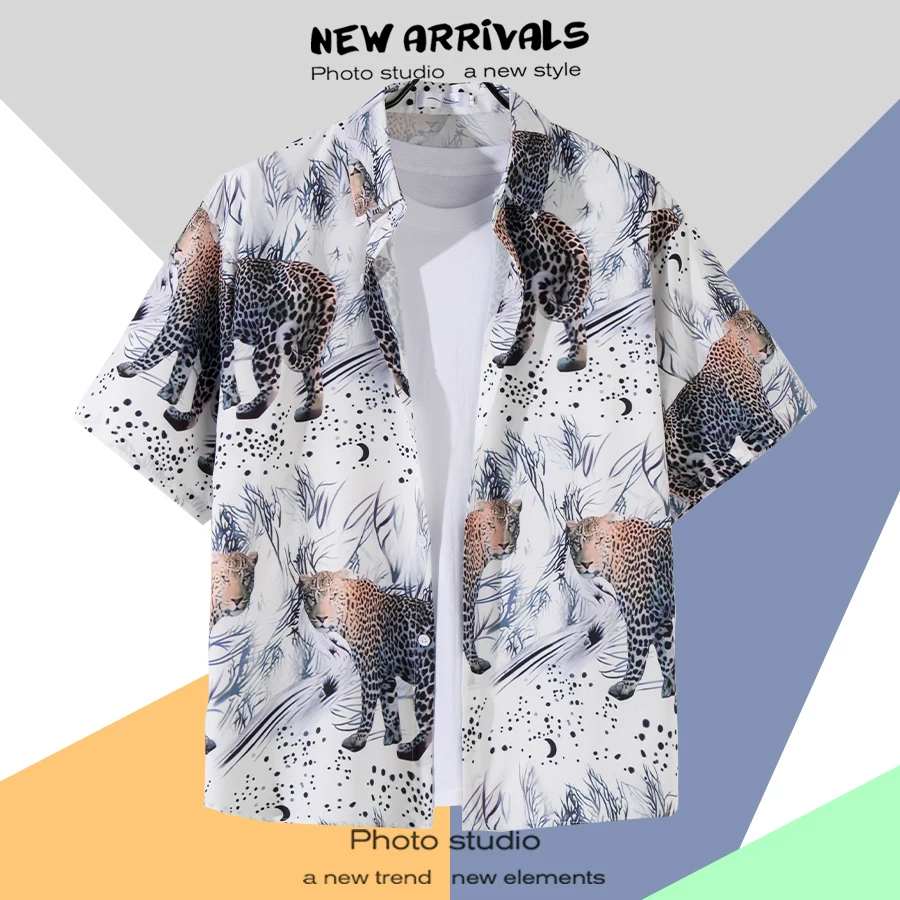 Shirt, retro jacket, with short sleeve, floral print, loose fit, Thailand