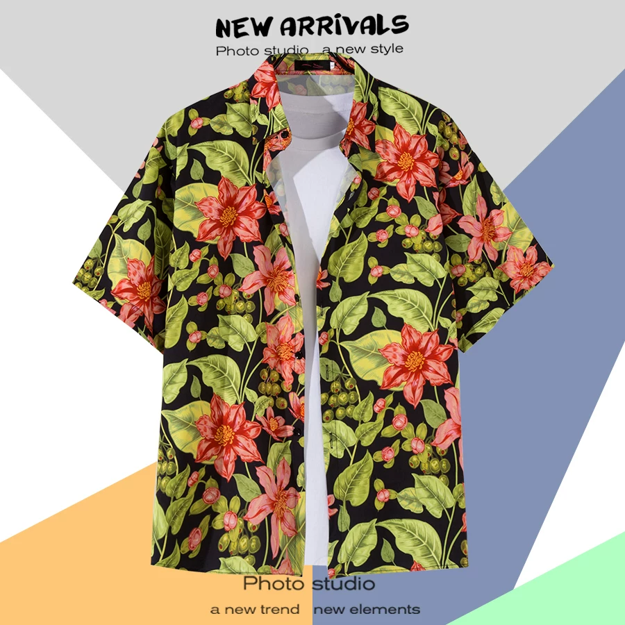 Shirt, retro jacket, with short sleeve, floral print, loose fit, Thailand