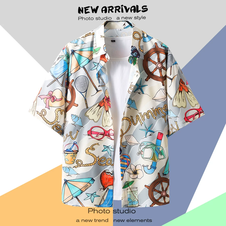 Shirt, retro jacket, with short sleeve, floral print, loose fit, Thailand