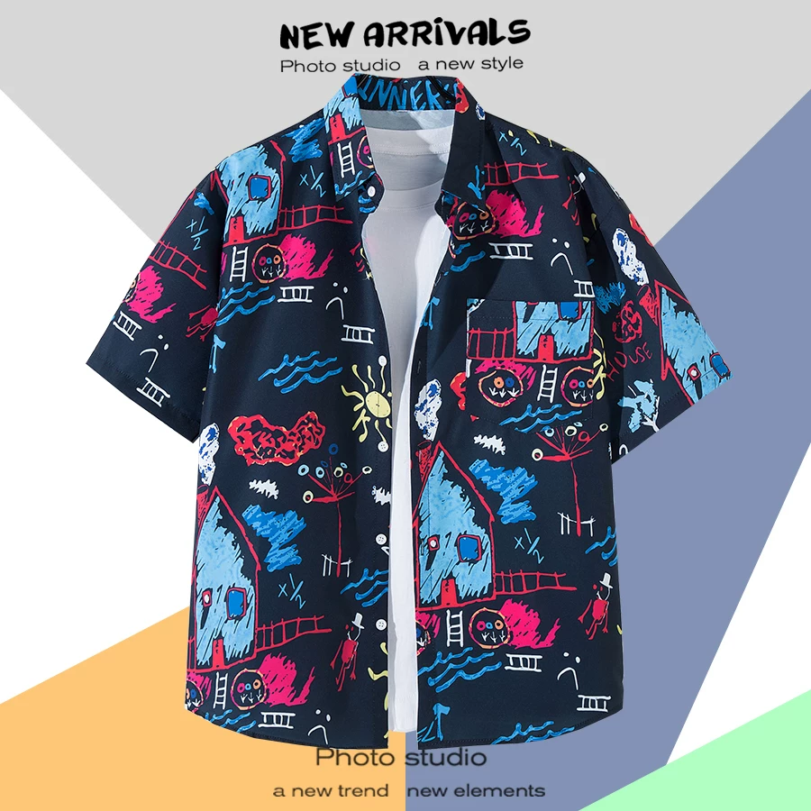 Shirt, retro jacket, with short sleeve, floral print, loose fit, Thailand
