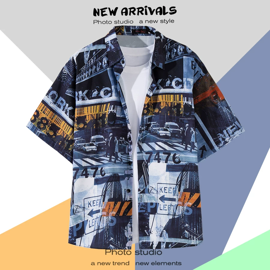Shirt, retro jacket, with short sleeve, floral print, loose fit, Thailand