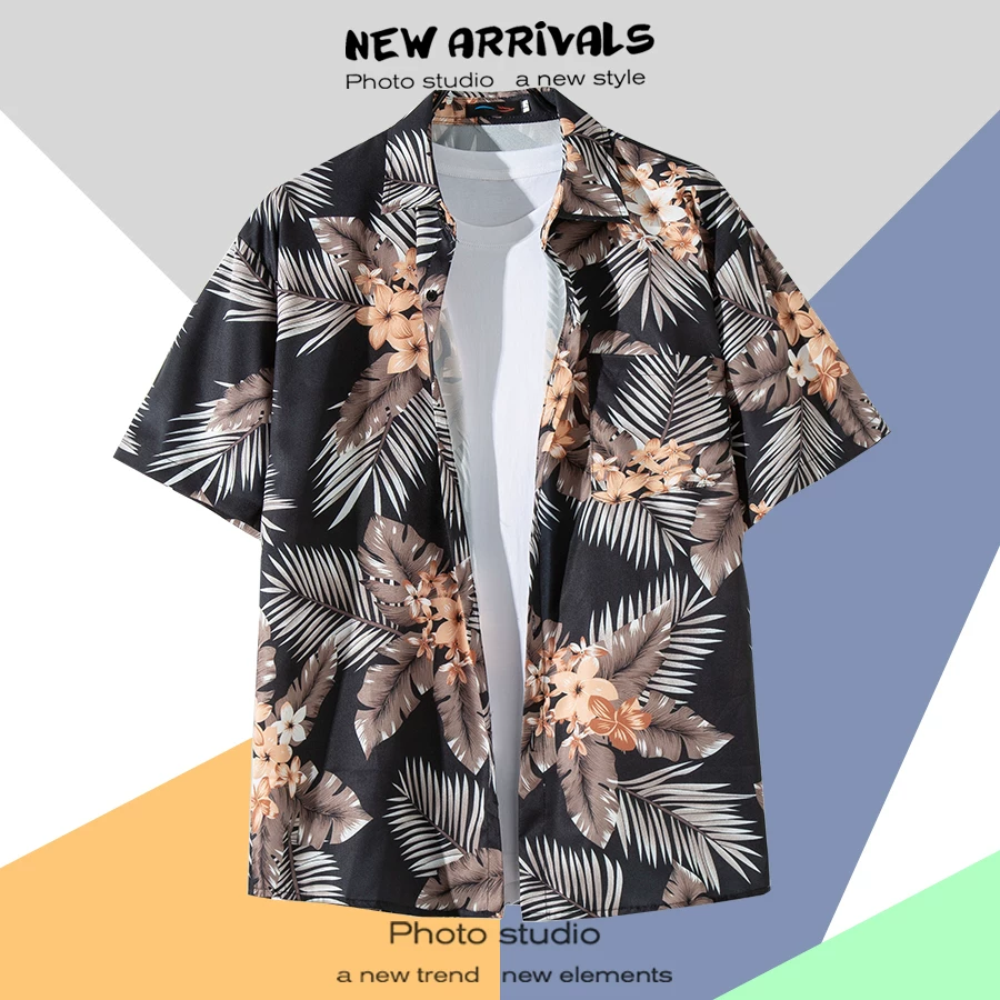 Shirt, retro jacket, with short sleeve, floral print, loose fit, Thailand