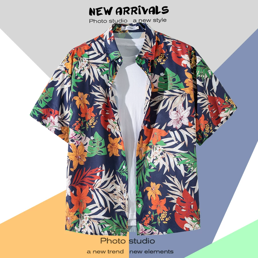Shirt, retro jacket, with short sleeve, floral print, loose fit, Thailand