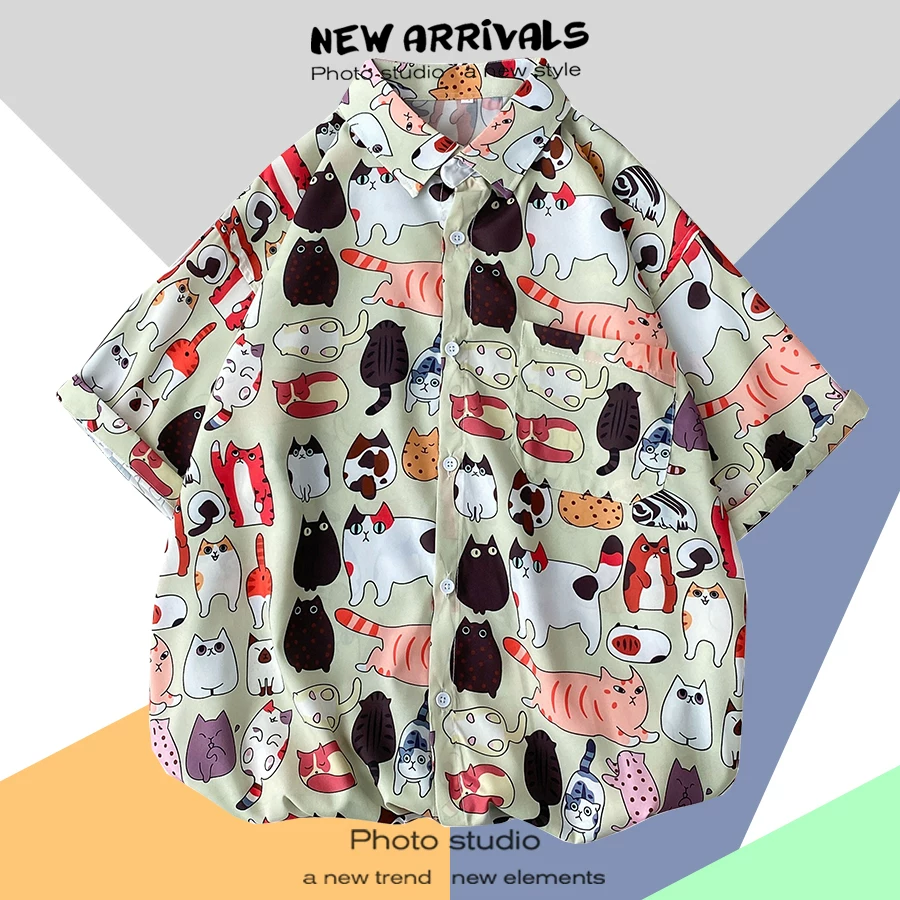 Shirt, retro jacket, with short sleeve, floral print, loose fit, Thailand