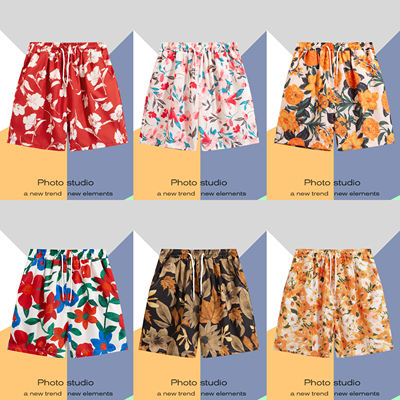 Floral shorts, men's summer beach pants, thin outerwear, quick-drying, loose, trendy, wide-slit, casual and sporty five-inch pants