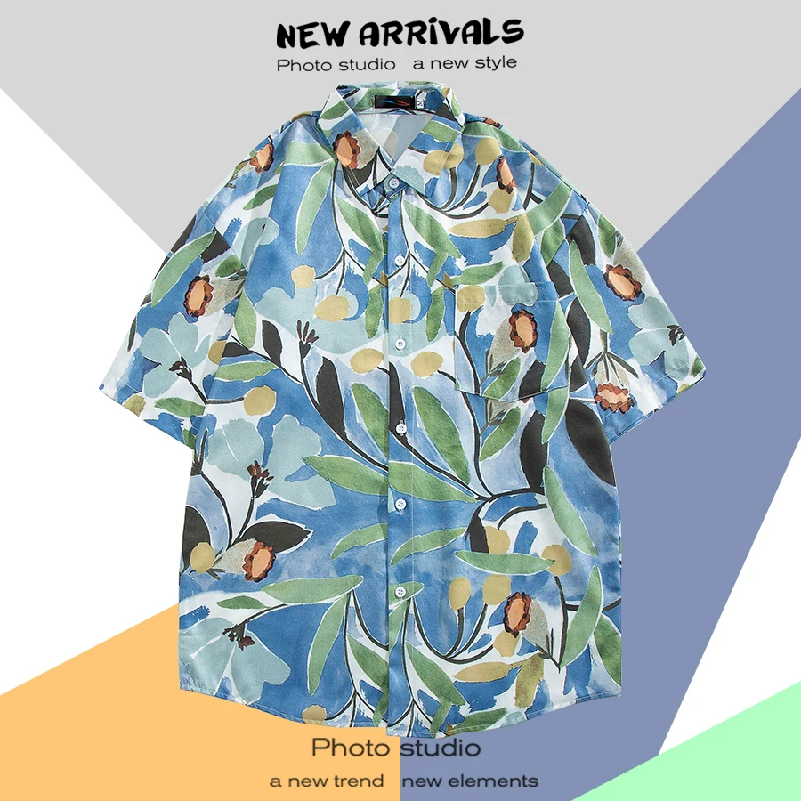 Shirt, retro jacket, with short sleeve, floral print, loose fit, Thailand