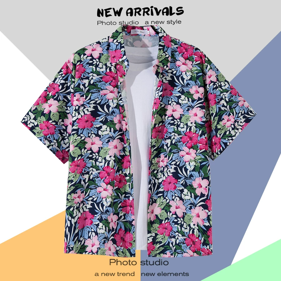 Shirt, retro jacket, with short sleeve, floral print, loose fit, Thailand