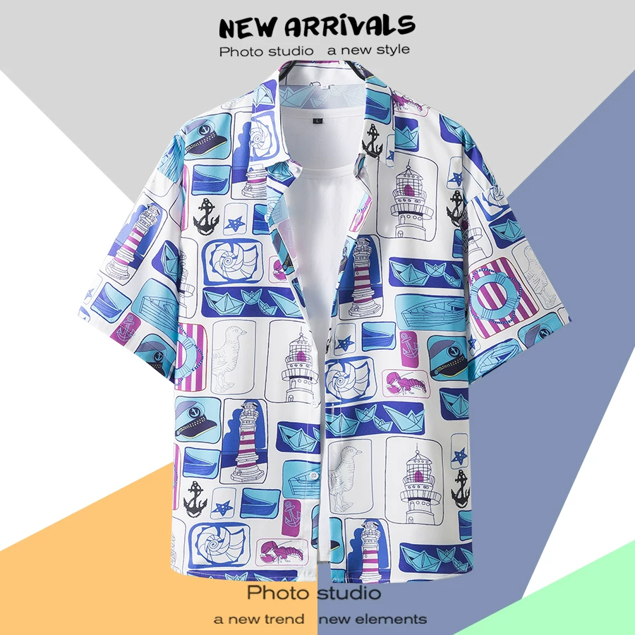 Shirt, retro jacket, with short sleeve, floral print, loose fit, Thailand