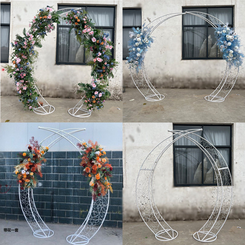 New wedding props wrought iron outdoor wedding stage arch moon flower stand climbing rattan frame happy horn ivory door
