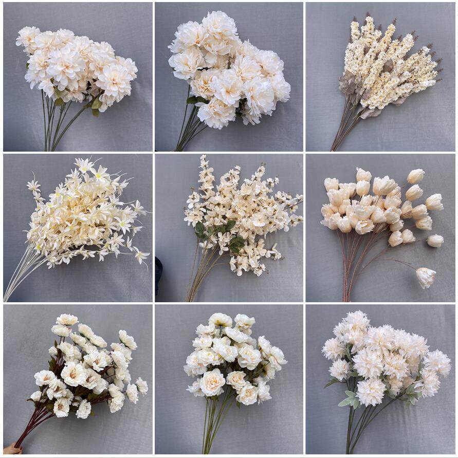 Wedding new simulation single-branch flower material small fresh champagne color tie powder home flower arrangement ceiling decoration special