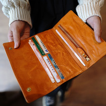 Miss Deer washed pleated vegetable tanned cowhide retro simple three-fold large-capacity genuine leather fashion long wallet wallet