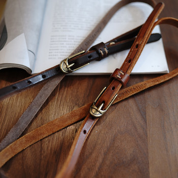 Miss lu vegetable tanned cowhide women's thin belt with copper buckle