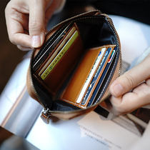 MissDeer custom-made tanning cow leather minimalist zipper zero money bag genuine leather card bag mobile phone containing bag long purse