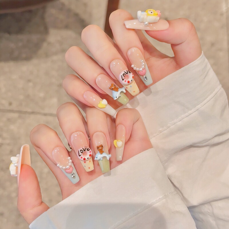 Purely Handmade Kt Cat Fresh and Sweet Ocean Donut Cat Dolphin Heart Wearable Nail Art Finished Nail Patch