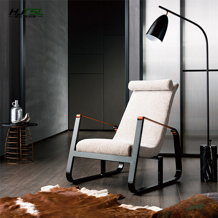 Nordic leisure metal backrest creative hotel fabric sofa chair single balcony simple living room lazy recliner