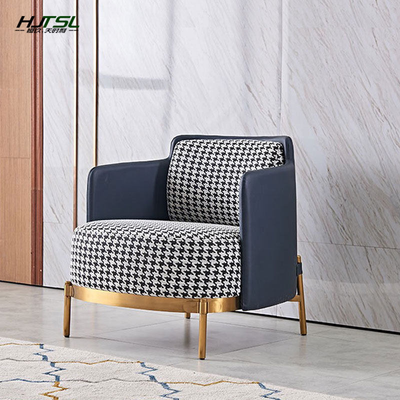 Nordic light luxury living room single simple household backrest fabric leisure chair stainless steel balcony net red sofa chair