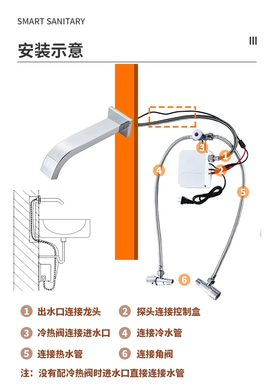 Ổ cắm nước thông minh y tế trên tường Vòi cảm biến trong tường Vòi cảm biến giấu kín hoàn toàn tự động Cảm biến nước lạnh đơn cảm biến vòi rửa tay