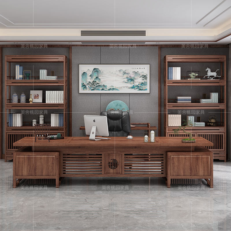 New Chinese Ukim Wood Desk solid wood Boss table and chairs Combined Zen Grand Bandai Brief about modern office furniture