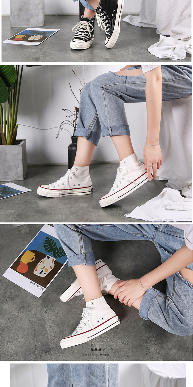 Phiên bản Hàn Quốc của mùa thu những năm 1970 giày vải cao nữ sinh viên phẳng đáy Harajuku gió ulzzang thủy triều hoang dã siêu lửa giày cao cổ nữ hàn quốc