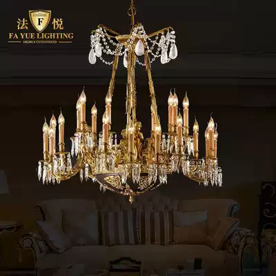 Fa Yue lamp all copper crystal living room chandelier light luxury dining room bedroom lamp European French villa compound building chandelier