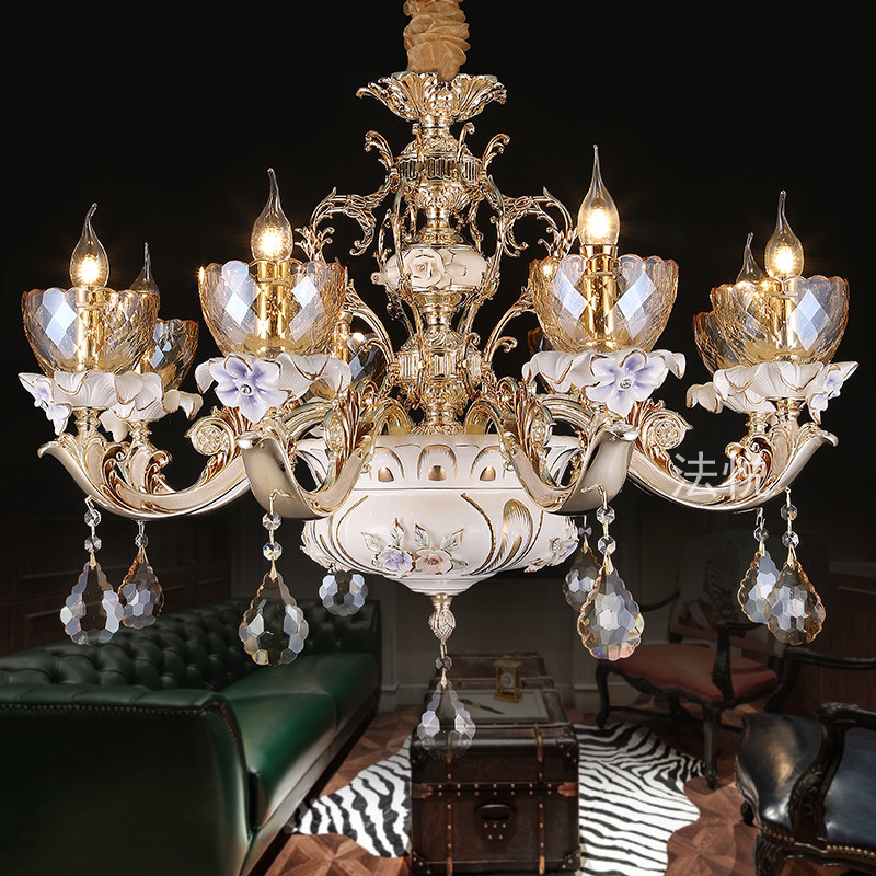 Fayue Lamps French Chandelier Living Room European Villa Lamps Luxury Warm Ceramic Light Luxury Duplex Building Lamps Bedroom