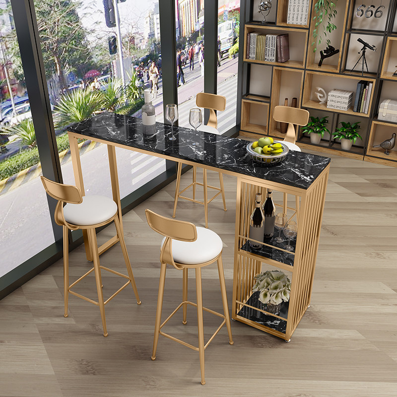 Nordic simple gold high feet against the wall marble table dining room living room compartment cabinet household long table and chair combination
