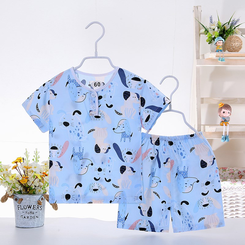 . Ba tuổi bé pajama mùa hè siêu mỏng lụa bông set boy model mỏng cô gái với quần áo máy lạnh lụa childrens quần áo về nhà.