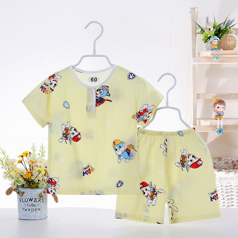 . Ba tuổi bé pajama mùa hè siêu mỏng lụa bông set boy model mỏng cô gái với quần áo máy lạnh lụa childrens quần áo về nhà.