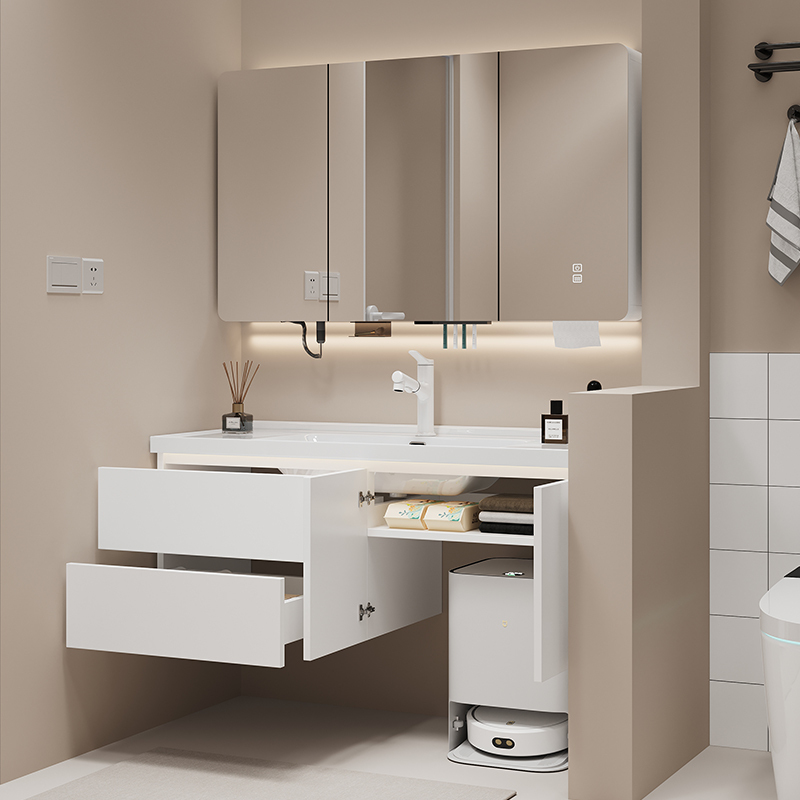 Sweeping Robot Cream-Colored Bathroom Cabinet Base Station Storage Bathroom Ceramic Integrated Basin for Washing Hands and Face Sweeping Robot Cream-Colored Bathroom Cabinet Base Station Storage Bathroom Ceramic Integrated Basin for Washing Hands and Face