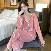 A D] Golden velvet pyjamas womens spring and autumn season long sleeves cute autumn and winter minimalist suit net red pops Latin dance
