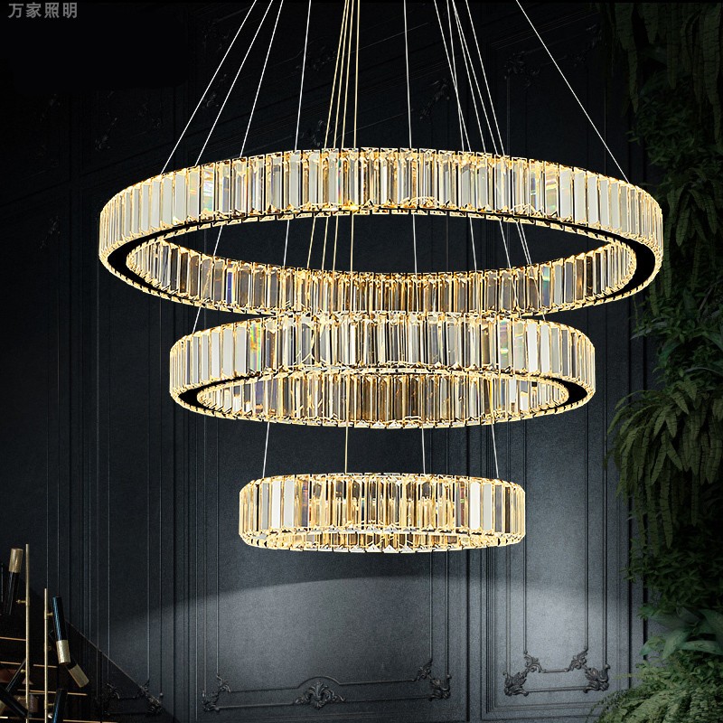 Living Room Lamp Crystal Chandelia Simple Modern Atmosphere Duplex Building Large Chandelia LED Luminaire Home Stairway Dining Room Lamp