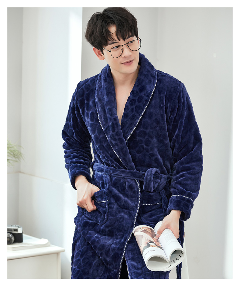Áo ngủ nam đồ ngủ mùa đông dày flannel áo choàng ấm áp tích hợp dịch vụ gia đình nam lông cừu san hô XL bộ ngủ pijama