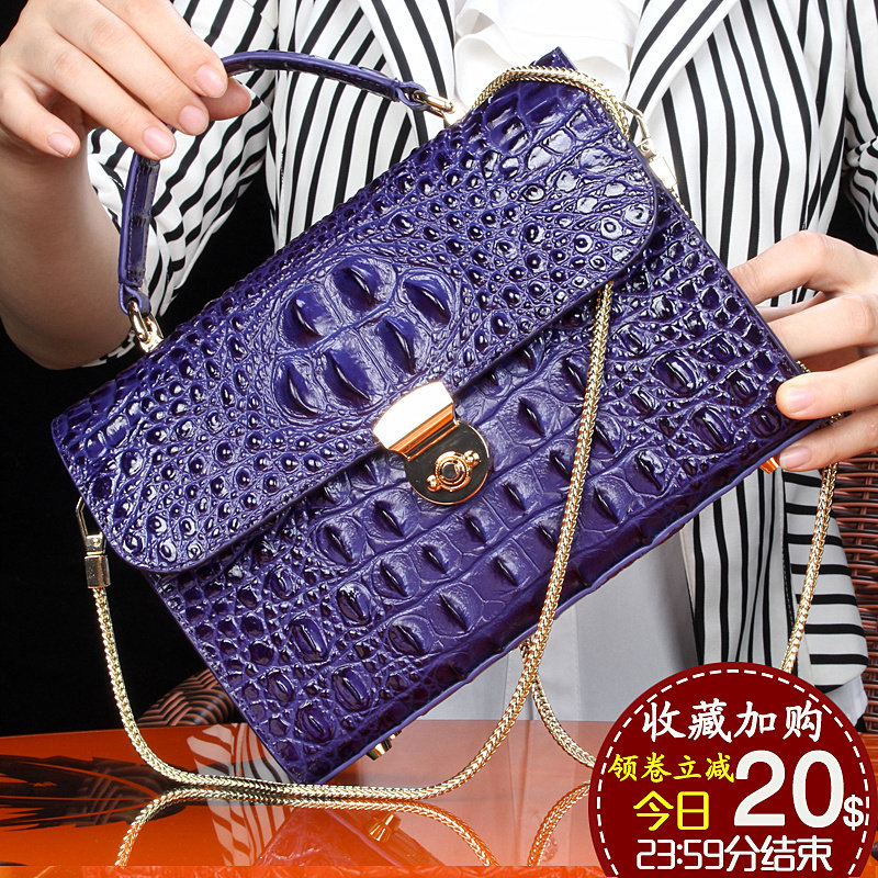 Crocodile leather shoulder bag women's genuine leather handbag fashion magnetic buckle Messenger bag personality Internet celebrity casual handbag summer