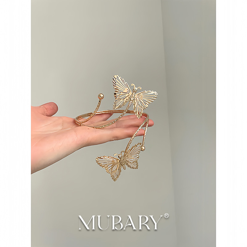 Gold Butterfly Arm Bracelet Jewelry for Women, Metal Music Festival Arm Accessory, Niche Arm Cuff, Large Arm Open Bracelet