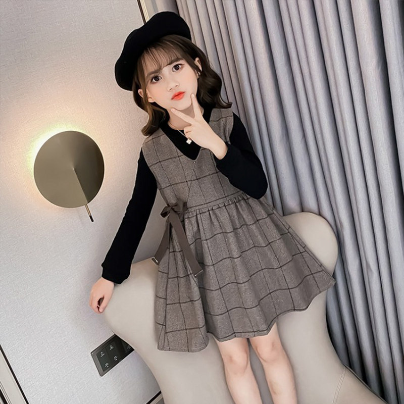 Girls dress spring and autumn dress 2022 new Korean version of the Western style girl in the big boy small fragrance princess dress two-piece set