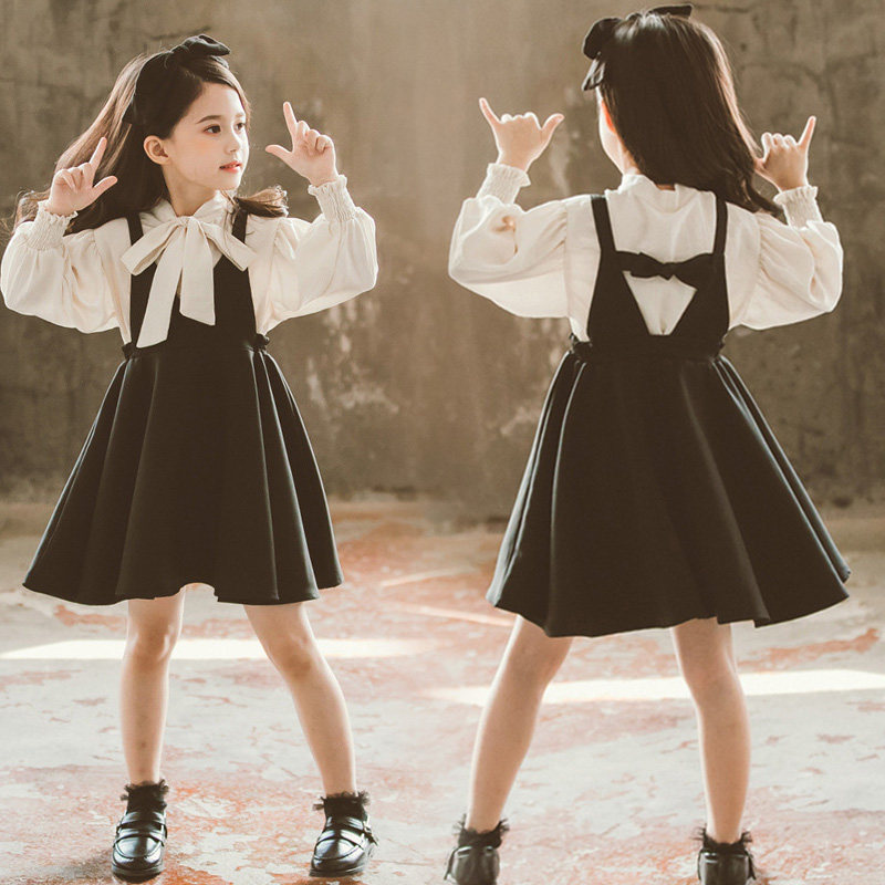 Girls' college style suit dress 2022 spring new Korean version of the children's princess skirt casual spring and autumn baby bag skirt