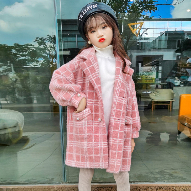 Girls' winter coat woolen coat Western style 2022 new thickened mink velvet plaid winter clothes middle-aged children's quilted